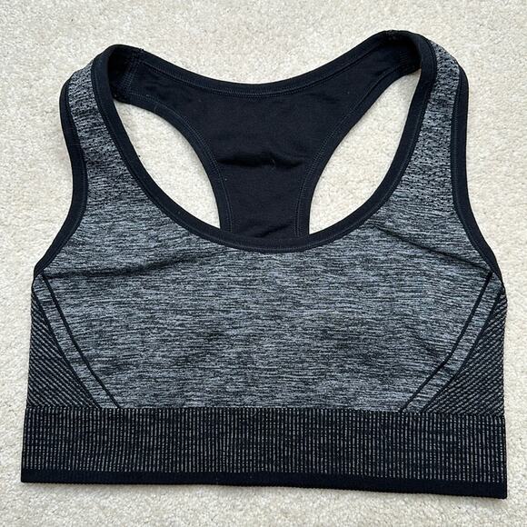 all in motion: Gray and Black RacerBack Compression Sports Bra - Picture 1 of 5